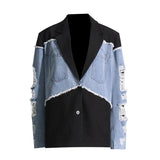 Fongt Temperament Commuter Wind 2024 Autumn New Fashion Jeans Stitching Hand Worn Design Suit Jacket Female-Outfit
