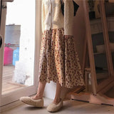 Corduroy High Waist Floral Print Maxi Skirt-Outfit
