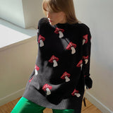 Fongt Temperament Women's Loose Lazy Languid Mushroom Prints Sleeve Sweater Women's Autumn Casual