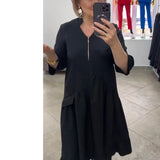 Fongt Spring And Autumn Women's Solid Color Stupling Tipper Long Sleeve Dress
