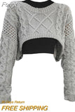 Autumn New Women Solid Color Pullover Sweater Hollow Out Knitted Long Sleeve Cropped Sweater Korean Style Casual