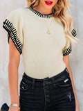 Fongt New Casual Round Necker Lotus Sleeve Knitted Sweater Women's Top