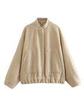 Fongt Autumn And Winter New Women's Casual Multi-Color Loose Wool Jacket Dark Buckle Collar Jacket