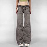 Fongt Cold Neutral Pocket Spliced Jeans Babes Low-Rise Strap Straight Trousers New Trousers