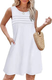 Fongt Women's Casual Round Collar Foldless Pocket Dress
