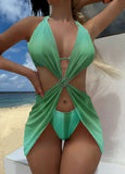 2024 New Striped Gradient Love Mesh Dress Three-Piece Swimsuit Swimsuit