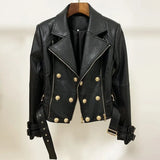 QUALITY 2023 Newest Designer Jacket Women's Lion Buttons Faux Leather Jacket Motorcycle Biker