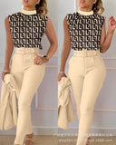 Series) 2023 Women's Red Print Shirt Pantsuit-With A Belt-Outfit