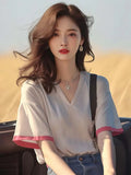 Fongt Version Of Fashion Lace Spliced Short-Sleeved Shirt Women's Summer Dress 2025 Summer New Ocean Lanqi Thin Open Shirt Top