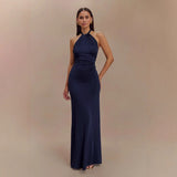 Fongt Summer New Women's Sexy Hanging Neck Solid Color Sleeveless Temperament Waist Dress