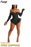 Glitter Rough Diamond Sequin Bodysuit Women Rompers Chic Sexy Off Shoulder Feather Sequins Jumpsuits Birthday