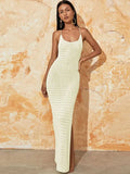 Fongt Beach Hoodie Sexy Knitted Empty Back Tie With Open-Fork Swimsuit Beach Dress Sunscreen
