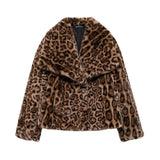 Fongt Explosion Women's Fashion Artificial Leopard Pieds Effect Short Jacket