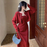 New Autumn O Neck Cardigan Short Knitted Sweaters Slim High Waist Spaghetti Strap Dress Temperament