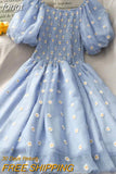Sleeve Dresses Women S-3XL Princess Temper Sweet Girliah Embroidery Temper Aesthetic Korean Fashion Summer Vintage
