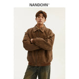 Fongt Collar Leather Jacket Men Spring And Autumn Free To Do Old Couple Work Clothes Pu Leather Jacket