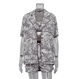 Fongt New Chinese Style Ink Print Shirt Sling Shorts Three-Piece Retro Fashion Suit Women's Wear-Outfit