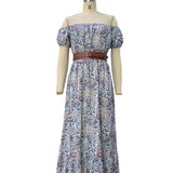 Fongt Spot 2023 Early Autumn New Women's Fashion One-Line Collar Short-Sleeved Bohemian Dress-Outfit