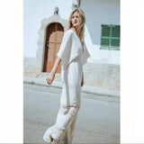 Fongt Spring And Summer Female Bohemian Beach White Cotton Wrinkled Dress Solid Color Long