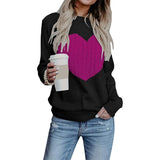 Fongt / Winter Women's Knit Sweater Plus Size Love Knit Long Sleeve Jumper Sweater