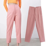Chic Candy Color Office Professional Mujer Pants Fashion Harajuku All-match Slim High-waist Women's