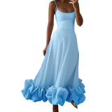 Irregular Ruffle Hem Sling Long Dress Women Fashion Sleeveless Wedding Guest Dresses 2023 New Evening Party Vestido-Outfit