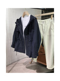 Oversized Casual Drawstring Drop Shoulder Windbreaker Women Long Sleeve Hooded Drawstring Zipper Pocket Cargo