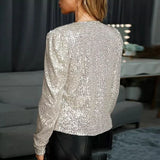 Fashion Ultrashort Sequins Jacket Women Small Coat Spring Autumn Thin Cardigan Top Lady Streetwear Outerwear Casual
