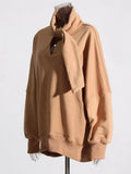 Fongt Personality Style 2024 Autumn Scarf Collar Silhouette Loose Long Sleeves Irregular Versatile New Hoodie Women-Outfit