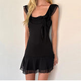 Chiffon Tie-Up Strap Mini Dress-Outfit