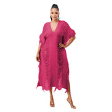 Fongt New Women's Handmade Knitted Hand-Through Tassel Dress-Outfit