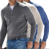 Fongt New Autumn Long Sleeve V-Neck Wool Woolen Zip-Up Men's Casual Polo Shirt