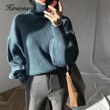 Chic Sweater Women Lazy Oversized Winter Vertical Bar Jumper Knit Thicken Solid Color Pullover Tops Warm Casual