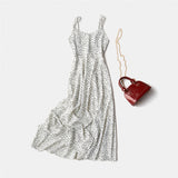 New-Coming Spring Summer Holiday Dress Cross Spaghetti Strap Open Back Dot Beach Style Ankle-Length Women
