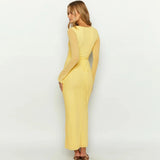 Women's Wear 2024 Autumn And Winter New Hollow-Out Mesh Long Sleeve Deep V Collar-Outfit