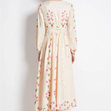 Fongt Temperament Long Sleeve Positioning Print Waist Swing Dress Female Senior Sense Thin Retro Long Dress