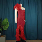 Fongt Yarn Stitching Collar Dress Dress Designer Single Sleeve Slanted Wood Ear Dress Party Dress