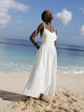 Fongt V-Necked Suspension Dresses 2025 Spring New Temperament Elegant Sexy Strap-On Striped Slings Long Skirts