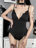 Dark Bat Shape Mall Gothic Bodycon Bodysuits For Women Summer Grunge Sexy Deep V-neck Tops Backless Sleeveless Alt