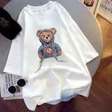 Womens T-Shirts Oversized Couple Tee Cute Diamonds Rope Bear Tshirt Summer Loose Casual Kawaii Crew Neck Tops Plus