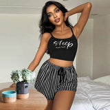 Fongt Sling Pyjamas Women's Sleet Shorts Set Letter Striped Print Lady's Home Clothes Can Be