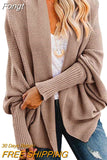 Women Knitted Cardigan Spring Autumn Winter Coats Solid Color Long Bat Sleeve Open Front Sweater Women