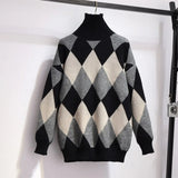 winter Warm 2 Pieces Sets Womens Outfits Korean Woolen Knitted Plaid Turtleneck Sweater And Black Skirts Suits Ropa