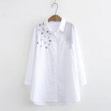 Arrival Women Dot Embroidery Cotton White Shirt Turn Down Collar Long Sleeve Blouse Plus Size 4XL Tops Casual Feminina