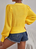 Knitted Sweaters Women's Clothing 2023 Autumn Thick Warm Cropped Pullovers O-Neck Lantern Sleeve Thread Sweater Women-Outfit