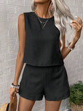 Fongt Solid Imitation Cotton Sleeveless Vest Shorts Casual Fashion Two-Piece Suit Woman