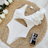 Spoorlike Solid-Colored Hollow-In-Body Swimsuit Women 2025 New High-Rise Dew Lotus Leaf Edge