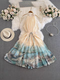 Fongt High-End Exquisite Dress Women's Summer Micro Fat Mm New National Feng Feng Eshui Ink Printing Skirt 0530