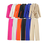 Fongt Women's Dress French Belt Dress Small Suit Jacket + Casual Trousers