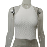 Fongt Spring And Summer New Neck Strap Knitted Vest Women Solid Sleeveless Line Open Umbilly Back Sweater